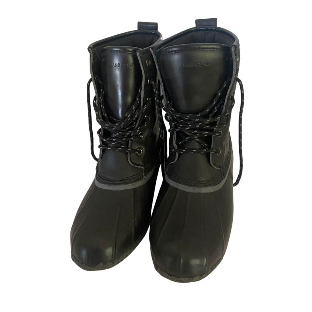 Lands’ End #489250 Women’s Insulated Duck Boots Black Lace Up Size 8.5B